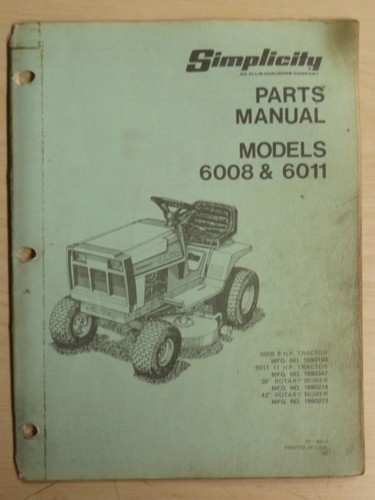 Simplicity parts manual - simplicity, model
