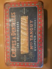 Ancienne Boîte En Fer Pub Crêpes Dentelles Tanguy Quimper Gâteau Biscuit