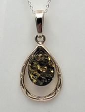 Pendentif En Ambre 925 Argent Sterling Avec Chaîne | Goutte Bijoux Femme | 3,2 C