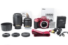 Kit double zoom rouge Nikon D5500 18-55 mm 55-200 mm objectif VR presque...