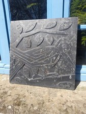 Plaque En Ardoise Sculptée Années 1970 Décor Oiseau Dimensions: 48x49cm