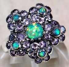 Bague Art Déco en filigrane en Argent solide,  Opale de Feu  et Améthyste