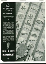Publicité ancienne lampe pour radio Philips Miniwatt 1933 issue de magazine