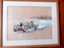 Automobilia Bugatti années 30 course Le Mans aquarelle dlg Géo Ham