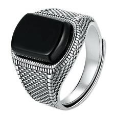 Bague homme argent massif 925 pas cher pierre noir Zirconium Vintage tendance