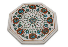 12 " Marbre Côté / Coin Table Demi Précieux Pierres Incrustation Handcrafted