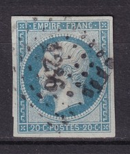 NAPOLEON N° 14AD BLEU SUR VERT OBL SIGNE COTE 200€ / 2 SCANS 