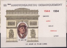 TIMBRES FRANCE BLOC 50 EME ANNIVERSAIRE DU DEBARQUEMENT CHARLES DE GAULLE 1994