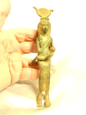 STATUE AMULETTE BRONZE DÉESSE ÉGYPTIENNE PHARAON FEMME ENFANT SCULPTURE ETHNIQUE