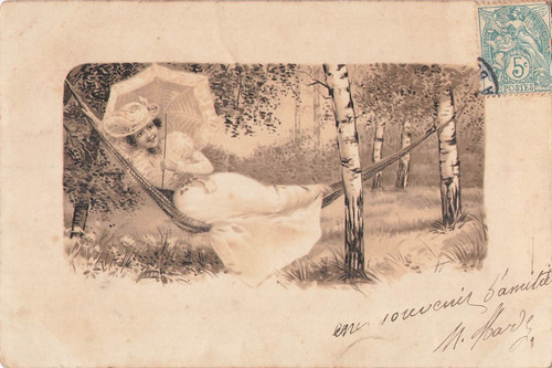Illustree femme chapeau - cp,
