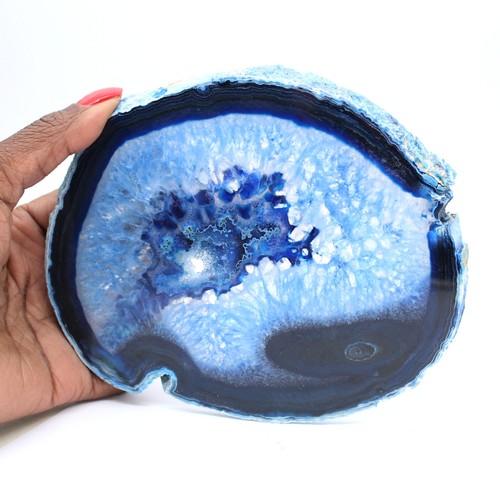 Tranche agate bleue polie - bleue,
