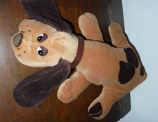 Peluche chien Pitou 1984 vintage VULLI marron blanc yeux plastiques 32cm collier