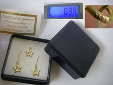 0.39gr parure en or 18 carats 750 PAIRE DE boucles d'oreilles + pendentif étoile