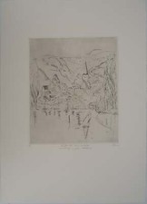 Jeannine HERVE : Amfreville-sous-les-Monts, Gravure originale signée