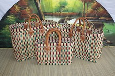 Panier à courses artisanal tressé main en jonc Cabas marchés osier sac rotin été