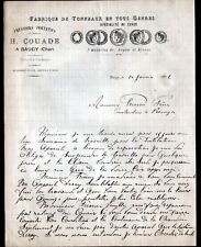BAUGY (18) TONNELLERIE / PRESSOIR ALAMBIC FOULOIR CUVES "H. COUADE" en 1892