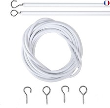 2M Cable pour Rideaux, Blanc Fil de Rideau avec 2 Pièces Piton à Visser Boulons 