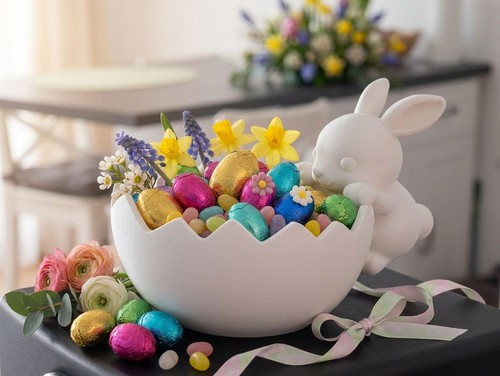Lapin pâques blanc - lapin, avec