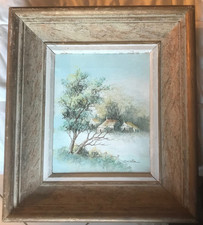 Tableau huile sur toile 3F 27X22cm Délicat Paysage signé W. EATON 43x38cm