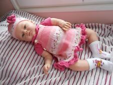 ens robe 2pces fait main pr bébé 3mois ou poupée reborn  baigneur claudinet 55cm