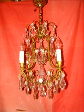 lustre bronze et cristal type à cage à 4 bras de lumière époque début 20éme