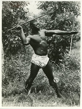 Bénin, royaume de Dahomey, lanceur de javelot Vintage silver Print Tirage arge