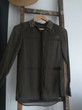 ZARA XS 34 36 CHEMISE HAUT SEXY CHIC TOP TUNIQUE VOILE TRANSPARENT BLOUSE ROBE V