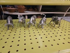 Lot De 5 Taureaux En Étain Argenté Ateliers Michel Laude