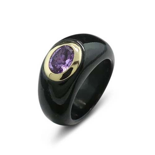 Bague jade noir améthyste - en,