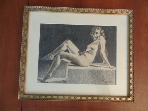 Ancien tableau fusain - , signé
