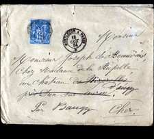 MONTLUCON à PARIS / B (03) ENVELOPPE Oblitération Postale FERROVIAIRE en 1884