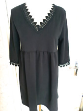 TUNIQUE FLUIDE NOIRE AVEC DENTELLE ENCOLURE DEVANT+BAS MANCHES TAILLE 40 NEUVE