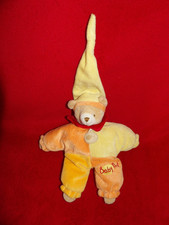 Doudou Peluche BABYNAT Ours Jaune Orange Col Rouge