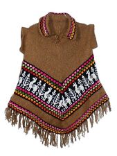 Poncho péruvien enfant laine (franges, manches courtes et col) ORIGINE PEROU