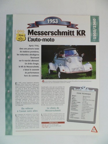 Carte fiche auto messerschmitt - carte,