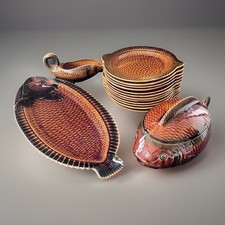 Service à poisson  Sarreguemines vintage 12 Assiettes + 3 Pièces De Forme