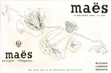 Publicité ancienne mode Maës 1950 issue de magazine Lucette Fallou