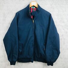 Izod Plaid Lined Navy Blue Full Zip Harrington Bomber Jacket Coat Mens M vintage