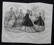 Grande gravure ancienne 19ème MODE  " JOURNAL DES JEUNES PERSONNES 1863 "    *B2