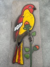 PLAQUE MURALE VINTAGE EN LAVE ÉMAILLÉE – OISEAU MULTICOLORE VOLVIC ANNÉES 60/70