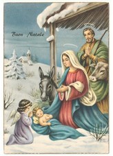 1962 G. Galbiati Noël Carte Postale Religieuse Vintage Crèche Ange Bœuf Âne