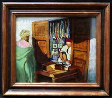 Tableau orientaliste encadré paysage vue souk Medina Fès Maroc José CRUZ-HERRERA