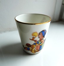 Ancien gobelet timbale Porcelaine Limoges GBoyer décor enfant ourson coq poussin