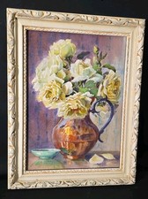Tableau aquarelle nature morte fleurs Roses de Mai école Française signé 1900