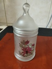 bonbonnière verre givré déco florale boîte à coton à bonbons déco fleur vintage 