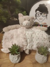 Doudou Chat Babi Age Rose Faon Attache Tétine  Plat mouchoir Babiage Beige Blanc