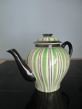 Cafetière Creil & Montereau décor rayures vert / noir / blanc Atelier Primavera