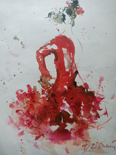 Peinture danseuse de flamenco Robe rouge Danse Musique Espagne signée