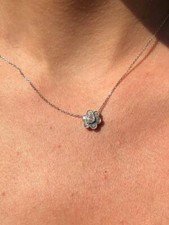 14k or Blanc & Diamants 0.26ct G/VS1 Coupe Ronde Halo Collier Fleur 16 " L