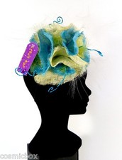 CHAPEAU de cérémonie femme CRAZY HAT taille unique bleu turquoise et vert anis 